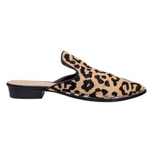 Bleeker & Bond Simone Leather Mules Womens Leopard Print Calf Hair Studded Sz 7